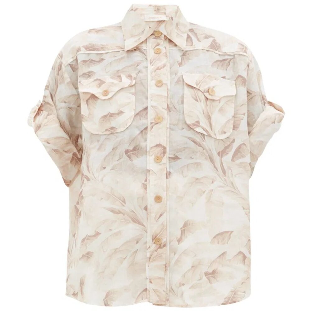 ZIMMERMANN Ramie Shirt Super Eight Leaf-Print size 1 US 6 Tropical Safari Boho - Picture 4 of 15